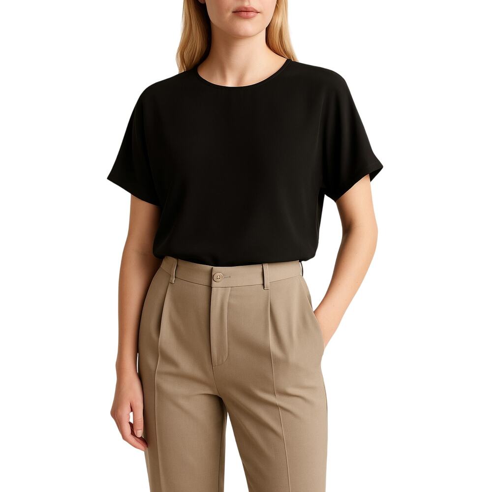 L. Bates Collection Black Acetate Rayon Blouse – Size Large (Made in USA)